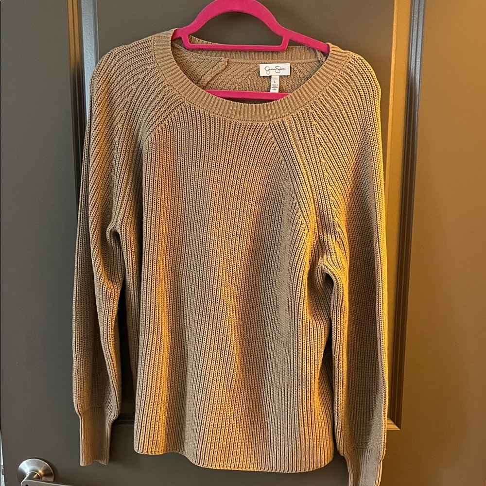 Jessica Simpson Beige Ribbed Crew Neck Sweater